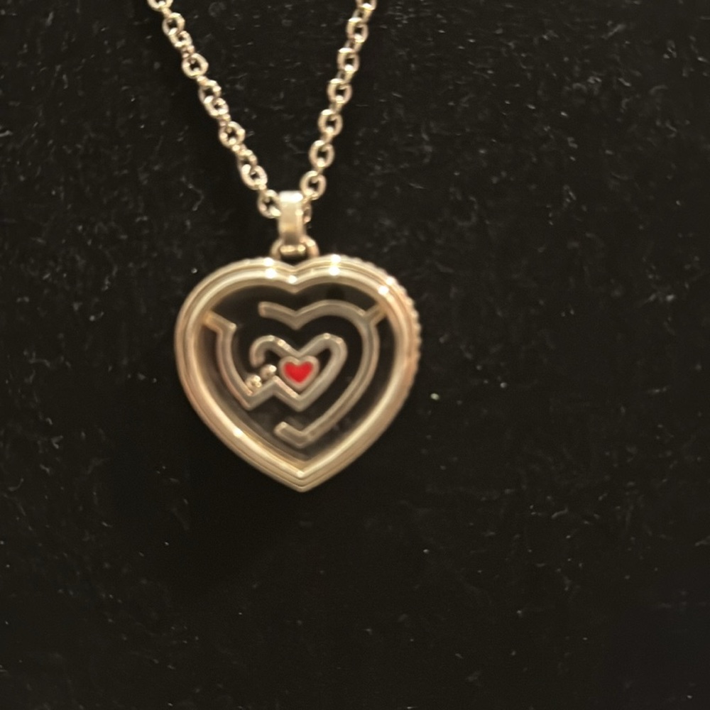 Brighton Silver Heart Maze Necklace with Red Detail - Picture 2 of 6